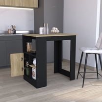 Kitchen Island In Black - Natural Oak, 36.2"w X 23.2"d Worktop, Push-open Cabinet And Side Shelves For Function Oak Style Island, Top, Storage