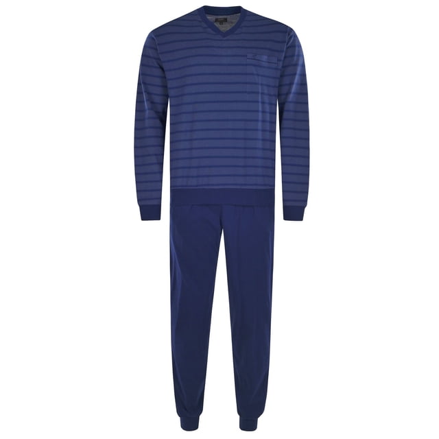 hajo conjunto de pijama para hombre - largo, puños, cuello en V, Klima-Light, mezcla de algodón Azul 4XL (XXXX-Large)