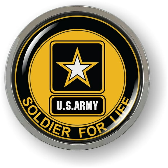 [Officially Licensed Product] - US Army Star Logo Soldier for Life 3D Domed Patriotic Military Car Emblem Badge Sticker, Durable, Weather-Resistant Chrome Metal Round Bezel