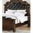 thumbnail image 4 of Dark Brown Eastern King Size Bed Faux Leather Tufted Headboard Floral Design Bedframe Bedroom 1pcs bed, 4 of 4