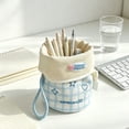 thumbnail image 3 of Large Capacity Folding Pencil Case, Cylinder Stand-Up Pen Pouch with Flip Top, Canvas Stationery Organizer Bag for Office Travel and Daily Use, 3 of 7