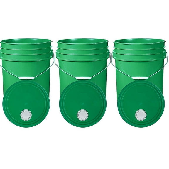Green 5 Gallon Buckets and Spout Lids Food Grade Combo 3 Pack