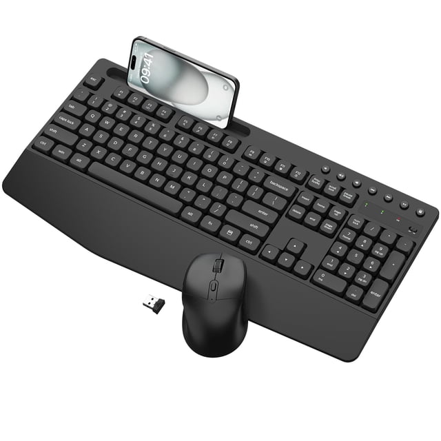 Combo de teclado y ratón inalámbricos EDJO ergonómico de tamaño completo