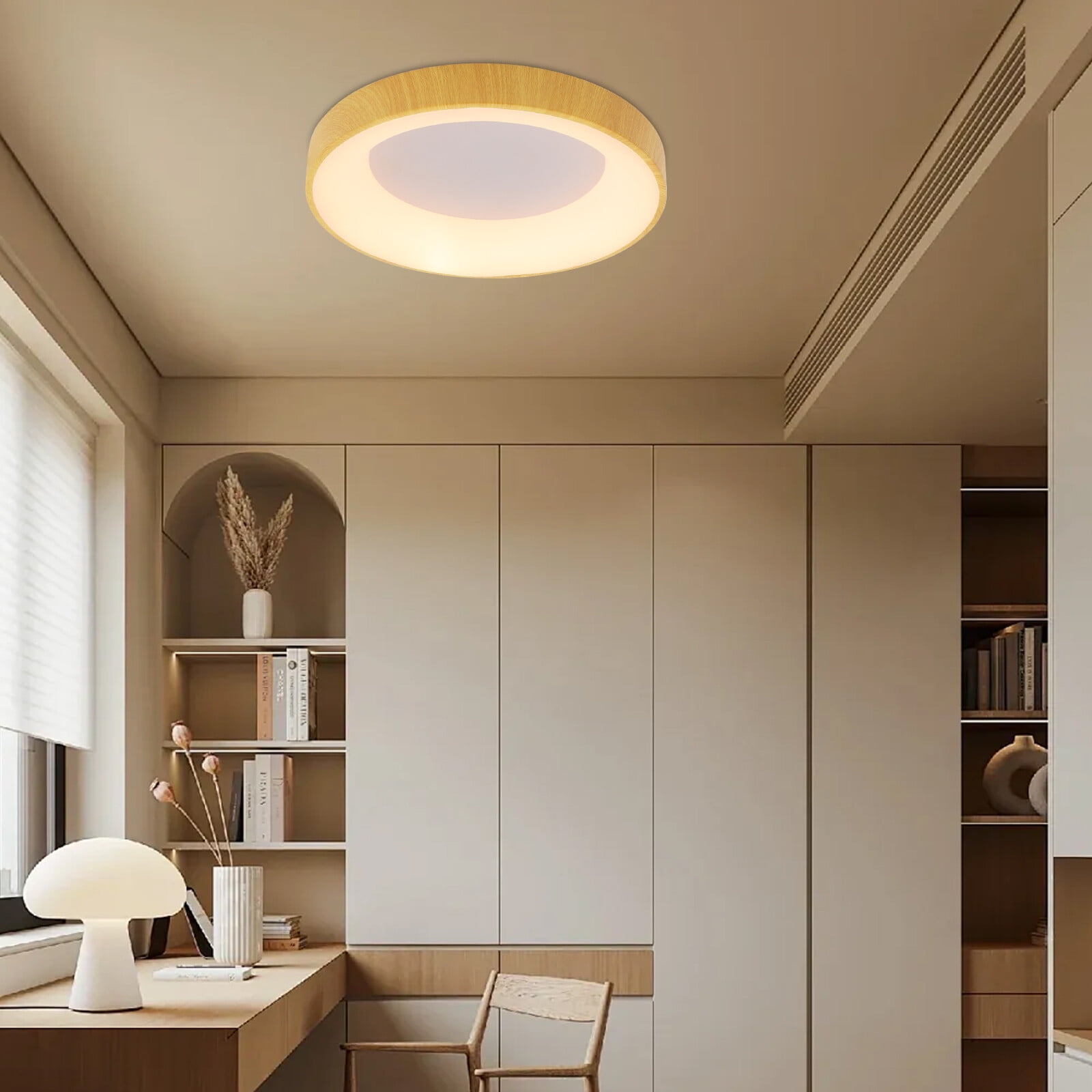 36W 6*47cm Round Ceiling Light Fixture Wood+White  Minimalist Round Ceiling Lamp for Bedrooms Kitchens Study Rooms