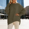 thumbnail image 2 of Fall Sweater for Women 2026 Oversized Solid Chuny Knitted Long Sleeve Crewneck Loose Fit 2025 Fall Outfits Army Green, 2 of 5