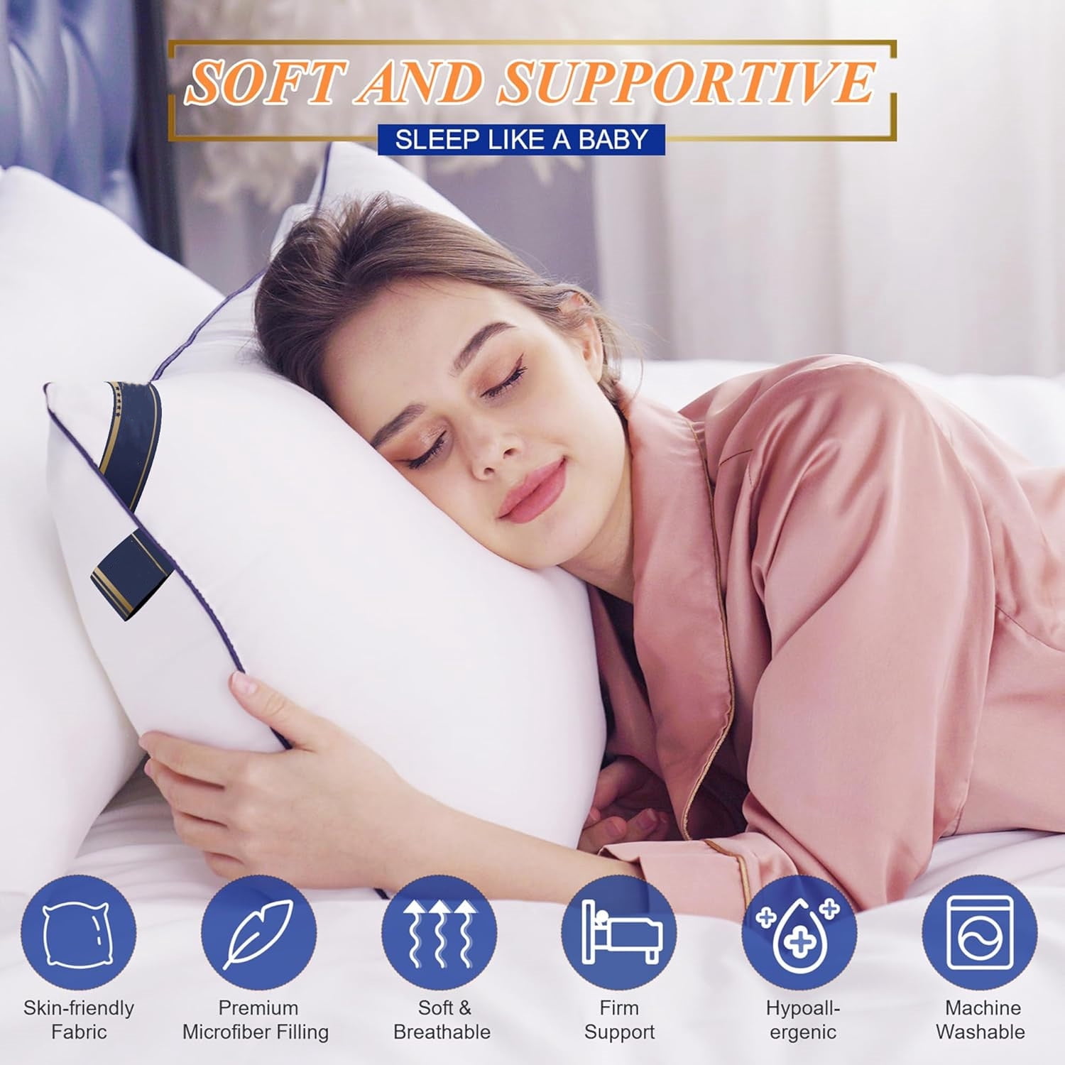 Supportive Firm Bed Pillows for Sleeping- King Size, Set of 2, Cooling Hotel Quality with Premium Soft Down Alternative Fill for Back, Stomach or Side Sleepers, 20''x34''