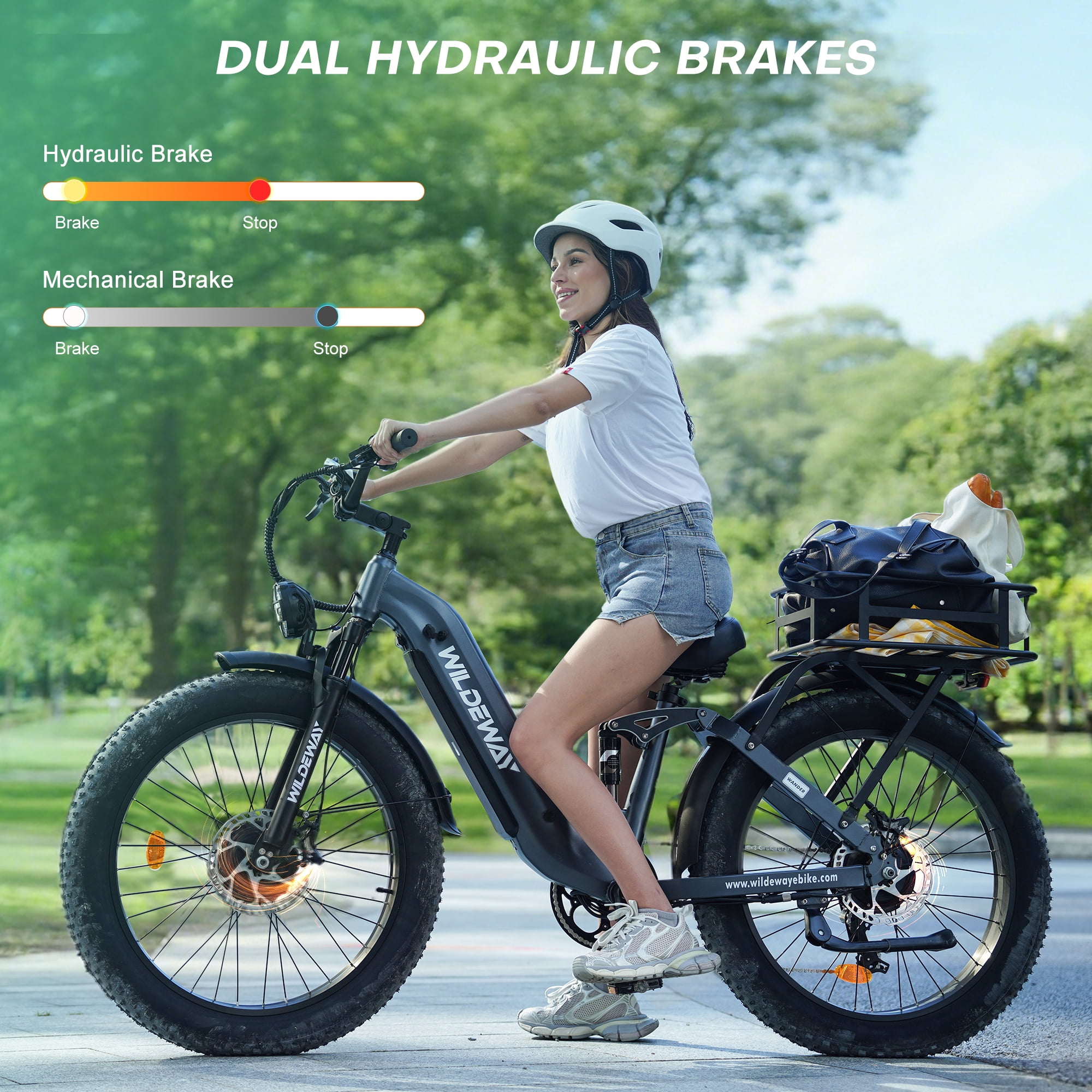 WILDEWAY Dual Motors 2600W Electric Bike for Adult 26'', UL2849 48V 30AH Removable Battery E-mountain bike 4.0 Fat Tire up to 32MPH Long Range Off-road Ebike Beach Dual Hydraulic&Brakes Bicycle