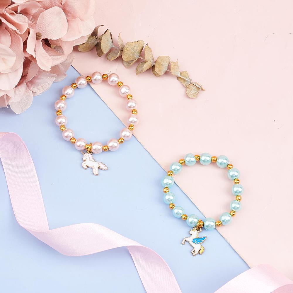 DIY Unicorn Bracelet Making Kits 360pcs 12 Colors Glass Pearl Beads & Unicorn Cake Cloud Charms Pendants & 400pcs Spacer Beads & 100pcs Jump Rings