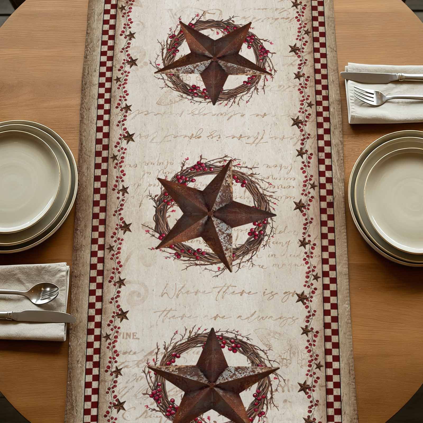 Table Runners 72 Inches Long Dress Scarves, Western Star Retro Farmhouse Kitchen Table Runner, Coffee Tablerunners, Country Texas Stars Res Buffalo Plaid 14x72 Inch