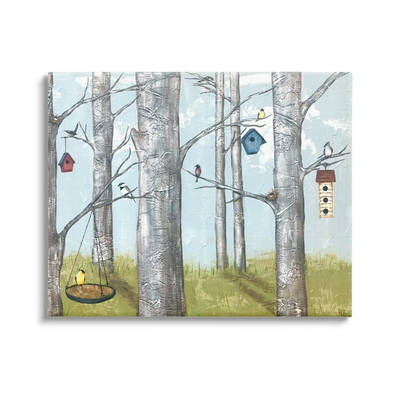 Stupell Industries Birdhouses Woodland Birch Trees Animals & Insects Painting Gallery Wrapped Canvas Print Wall Art