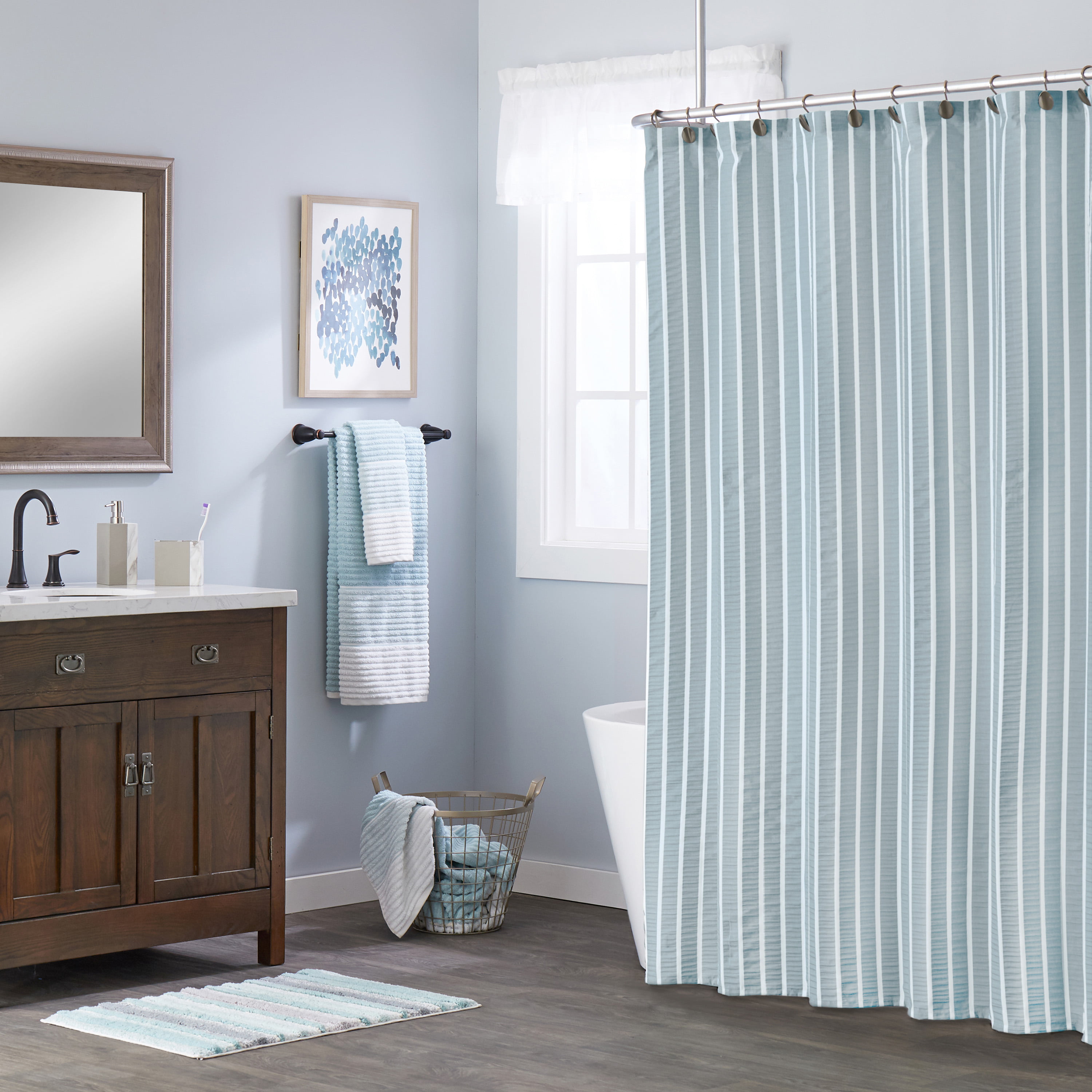 SKL Home Seersucker Fabric Shower  Curtain  Teal 72 x 72 