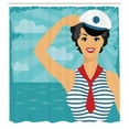 thumbnail image 3 of Ambesonne Pin up Girl Shower Curtain, Smiling Sailor Girl, 69"Wx75"L, Peach Blue and Scarlet, 3 of 5