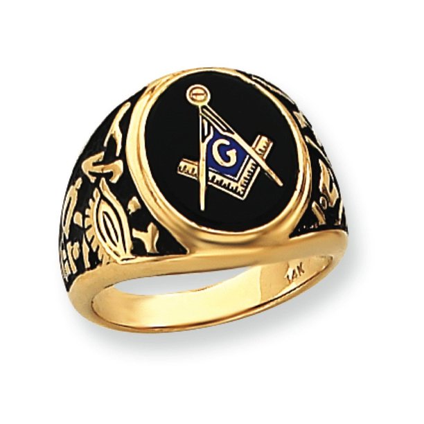 Kevin Jewelers 14k Yellow Gold Onyx Men's Masonic Ring