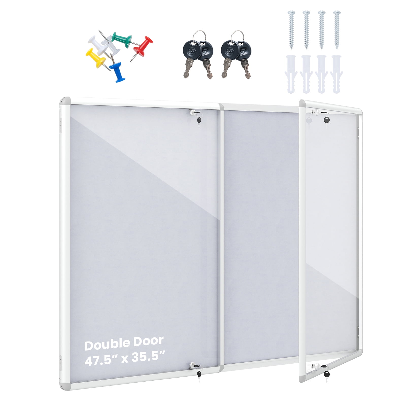 Costway 47.5” x 35.5” Enclosed Bulletin Board with Aluminum Frame, Felt Surface for School Sliver & Gray
