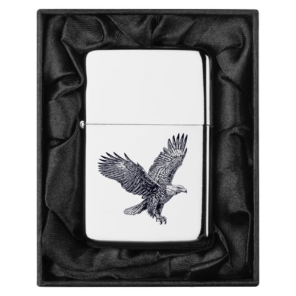 Lighter in Black Silk Lined Gift Bald Eagle (Chrome)
