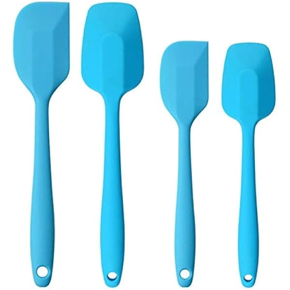 Silicone Spatulas Set, Rubber Spoon Spatula Heat Resistant Spoonula One Piece Design Seamless Spatula Non-Stick Scrapers Baking Mixing Tool (Blue Set)