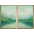thumbnail image 2 of IDEA4WALL Framed Canvas Print Wall Art Set of 2 Pastel Watercolor Green Forest Lake Landscape Abstract Modern Art Multicolor Contemporary Artwork for Bedroom, Office - 16"x24"x2 Panels Natural, 2 of 5
