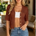 thumbnail image 2 of Lixiuxyad ‌Women's Cropped Cardigan Short Sleeve Open-Front Button Down Knit Crochet Cardigan,Brown, 2 of 5