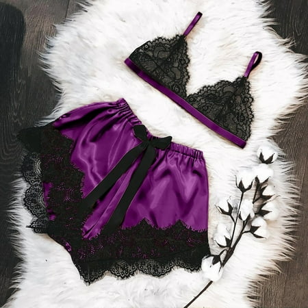 

K&J CHIPMUNK Pajama Shorts Set For Women Baggy Shorts Shorts High Waist Rise Solid Purple XL