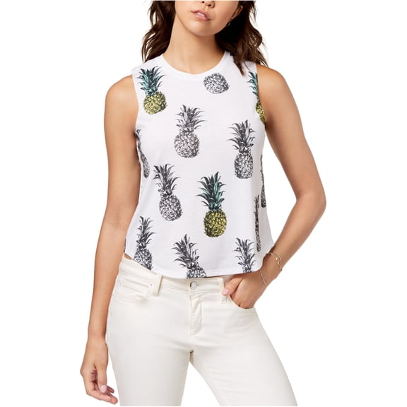 Rebellious One Womens Pineapples Muscle Tank Top, White, X-Large