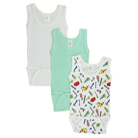 

Baby Boy s White Printed Rib Knit Pastel Sleeveless Tank Top Onesie 3-Pack