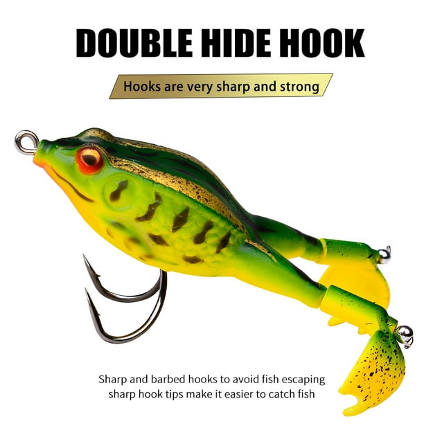 Topwater Frog Lures, Frog Lures for Bass Fishing Hollow Body Frog Lure with  Double Sharp Hooks Weedless Topwater Kit Soft Frog Lure Kit for Bass Pike