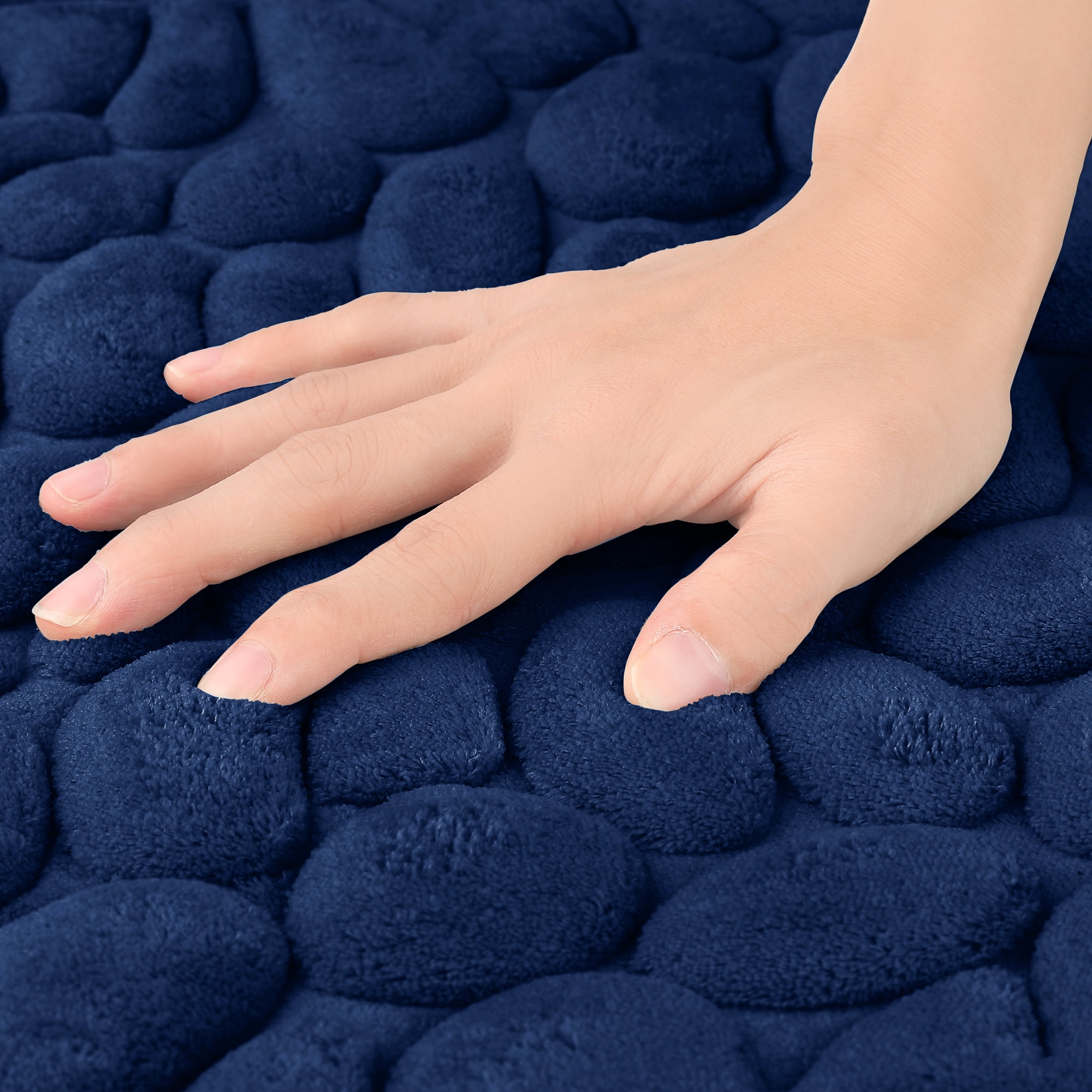 Unique Bargains Memory Foam Soft Bath Mat Quick Dry Bath Carpet Rug Navy Blue 16"x24"
