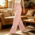 thumbnail image 5 of Oiangi Wide Leg Lounge Pants with Cargo Pockets for Women Smocked Waist Ruched Flowy Pant Fall Casual Comfy Trousers Pink L, 5 of 6