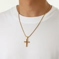 thumbnail image 2 of Jewmon Wood Inlay Stainless Steel Cross Pendant Necklace for Mens and Women Couples Necklace Fathers Day Gifts Idea, 2 of 10