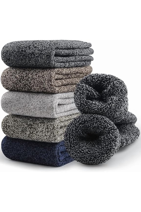 5 Pairs Merino Wool Socks for Men, Thick Winter Wool Hiking Socks, Warm Breathable Crew Mens Socks(USA Size 7-13)