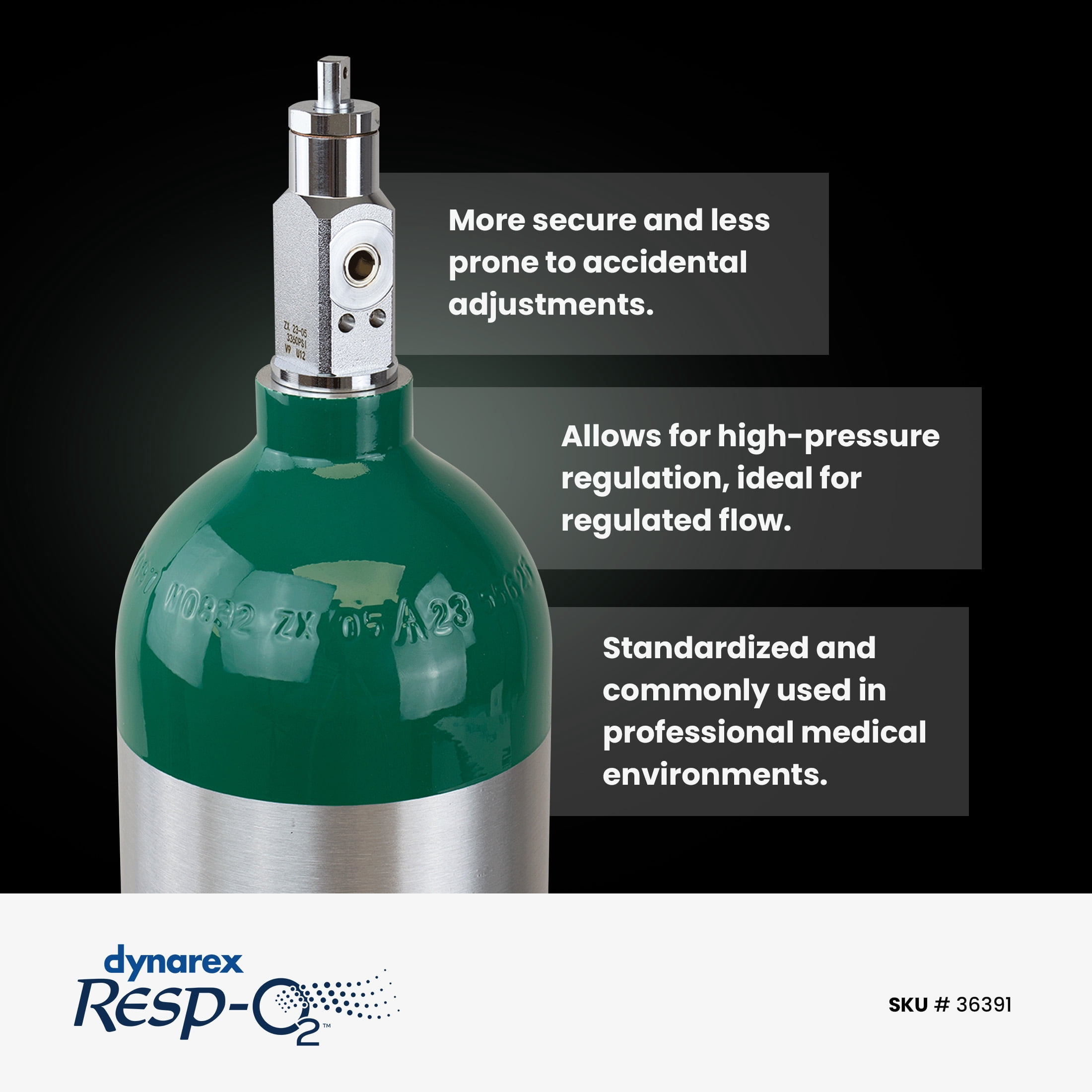 Dynarex Resp-O2 M6 Oxygen B-Cylinder with CGA 870 Post Valve – 1L Standard Size Oxygen Cylinder - Lightweight Aluminum Portable Tank with 165L Oxygen Capacity