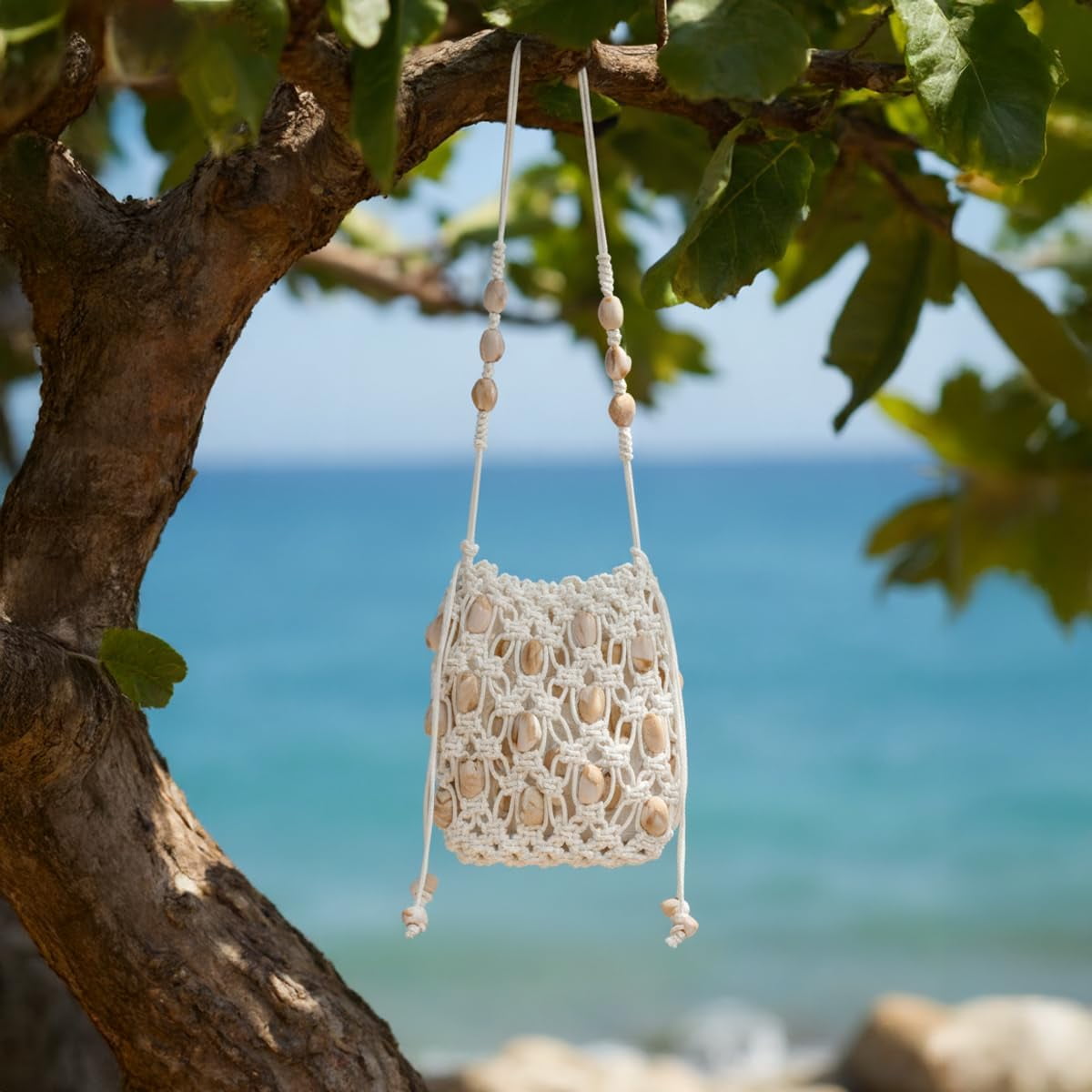 Women’s Boho Beaded Crochet Crossbody Bag Lightweight Cell Phone Purse with Adjustable Strap