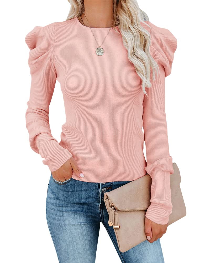 Sherrylily Autumn Woman Puff Sleeve Knit Sweater Long Sleeve Stretchy