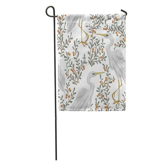 JSDART Colorful Crane Heron Bird and Cranberry Plant Rustic Botanical Vintage in Watercolor Pattern Garden Flag Decorative Flag House Banner 28x40 inch