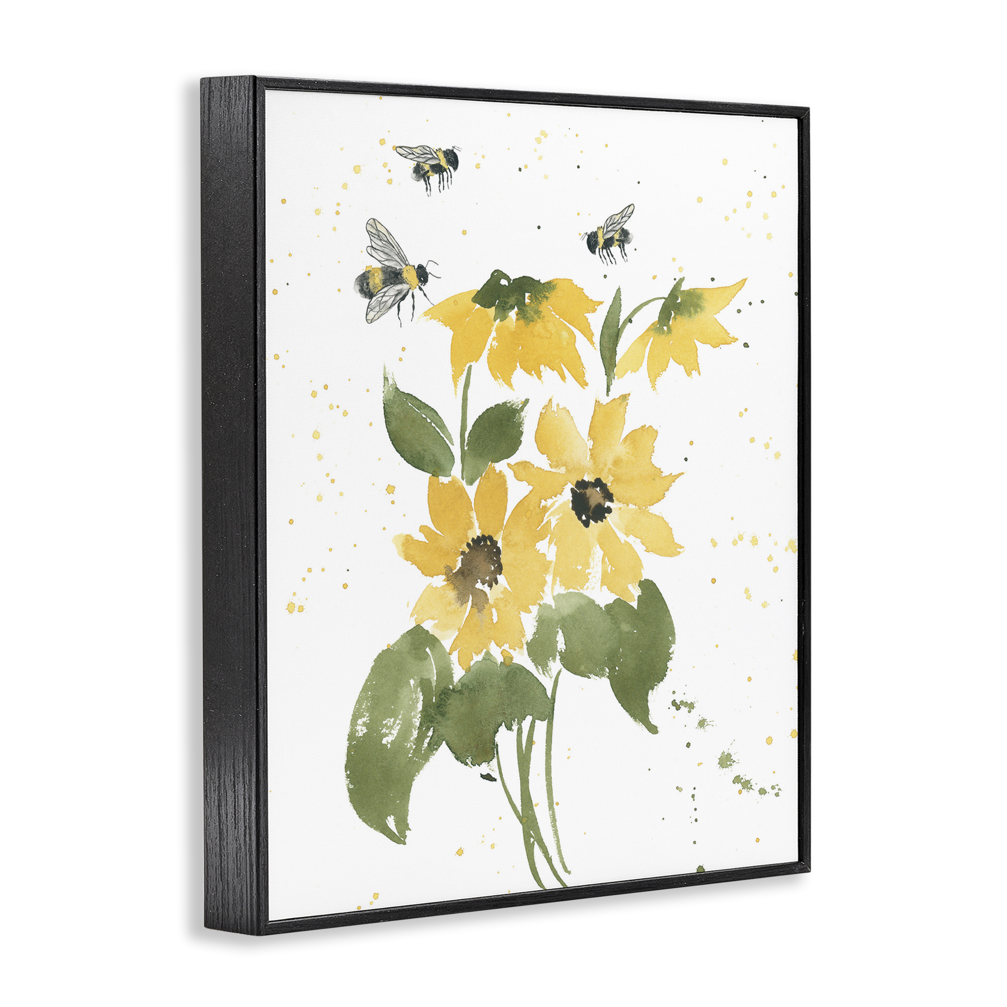 Stupell Industries Bumble Bees & Daisies Botanical & Floral Painting Black Framed Art Print Wall Art, 24 x 30