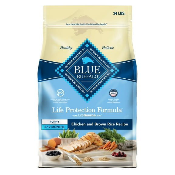 Blue Buffalo Life Protection Formula Puppy Dry Dog Food, Chicken & Brown Rice, 34 lbs.