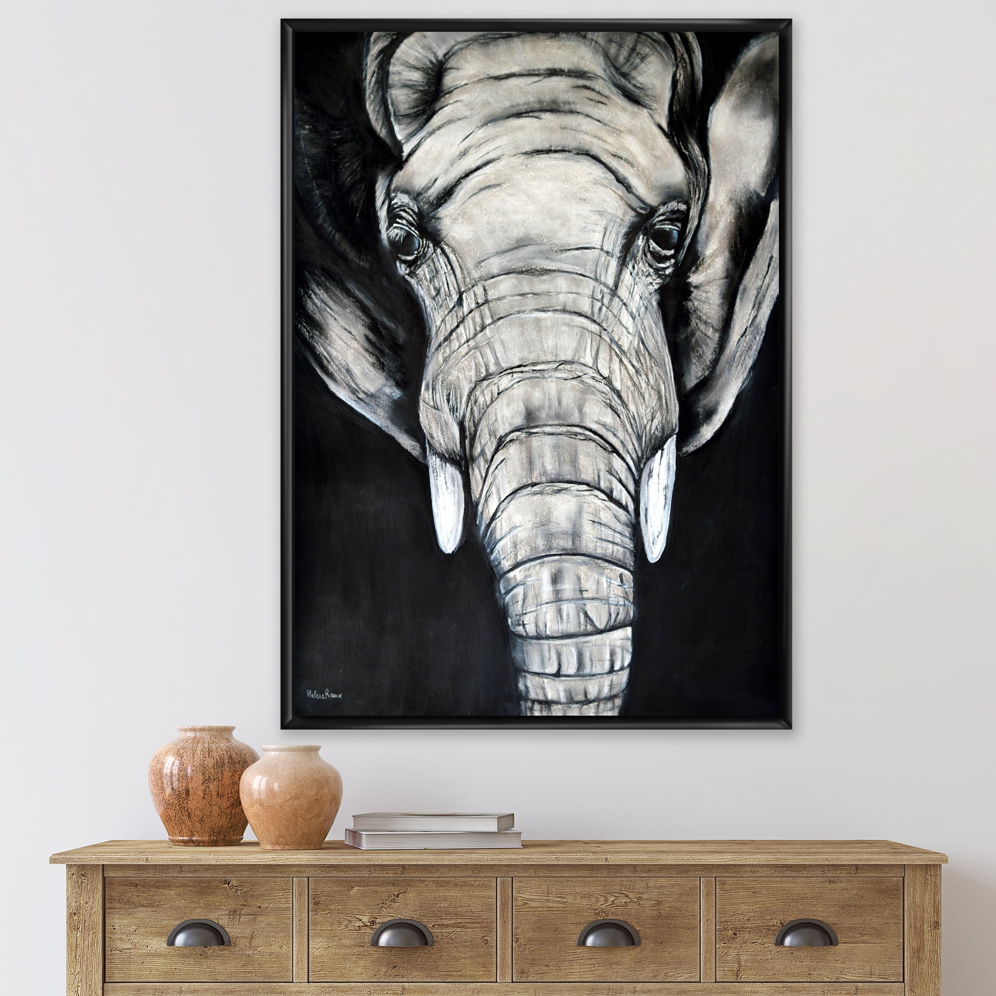 The Close Up Portrait Of An African Elephant 30 in x 40 in Framed Painting Canvas Art Print, by Designart