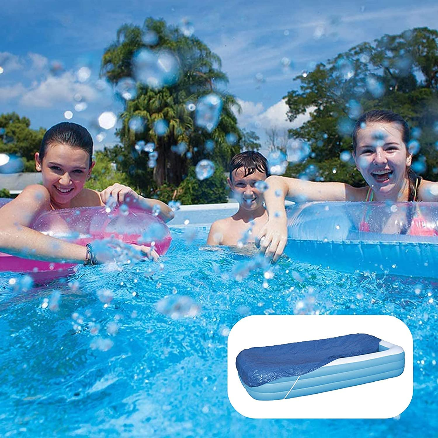 Rectangular Pool Cover, Fits 120 in x 72 in Rectangle Inflatable Pool, Portable Inflatable Swimming Pool Cover