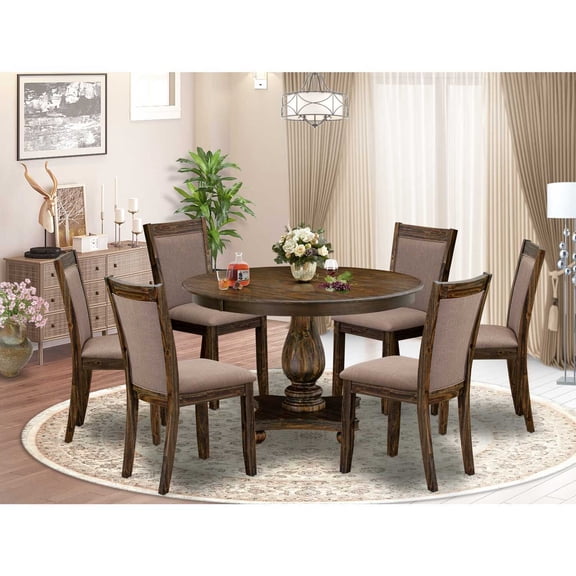 7Pc Dining Set Table & 6 Chairs - Coffee Parson Style - Distressed Jacobean Finish
