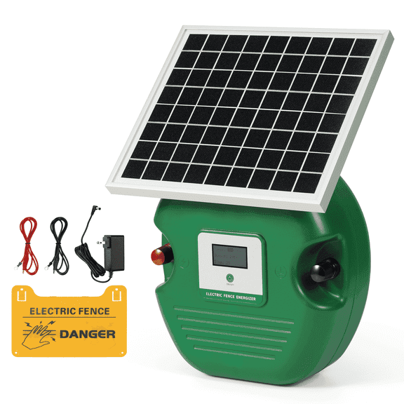 Naipo Solar Electric Fence Charger with 6 Miles Range 0.15 Joule Livestock LED Fence Charger with 10 W Solar Panel for Livestock Pet Poultry Farm Garden.