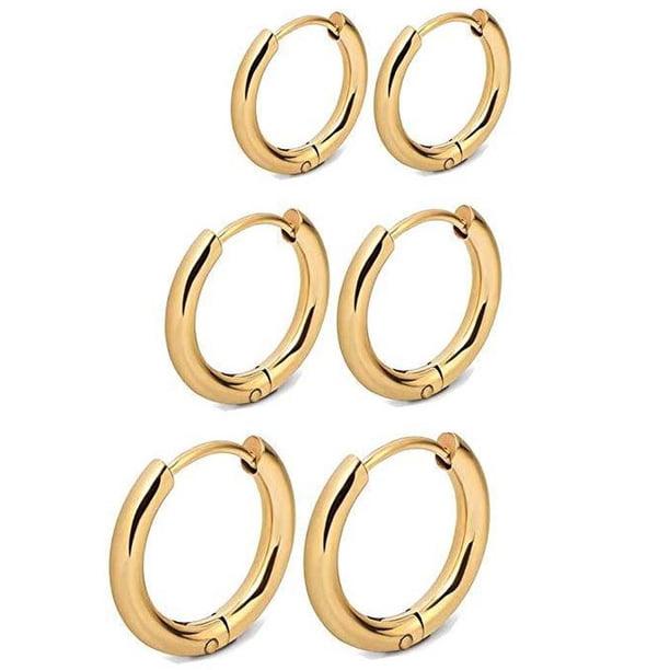 Fiudx Juego de Aretes de Acero Inoxidable, Trío de Aros Chapados En Oro, Joyería para Nariz, Labio y Oreja, Diseño En Capas, Acero de Titanio, 3 Tamaños, Múltiples Opciones de Estilo, Accesorio de Mo