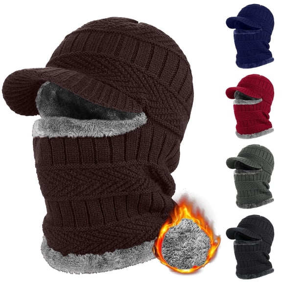 Unisex Winter Knitted Ski Hat Windproof Thermal Fleece Hood Heavyweight Warm Cap