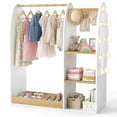 thumbnail image 1 of OLAKIDS Kids Dress Up Storage with Mirror, Wooden Costume Wardrobe Closet with LED Lights Rack Storage Shelves 3 Hooks for Bedroom, 1 of 10