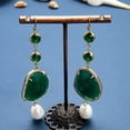 thumbnail image 5 of K-KED 38'' White Rice Pearl Green Crystal Chain Long Necklace Pave Hook Earrings Sets, 5 of 5
