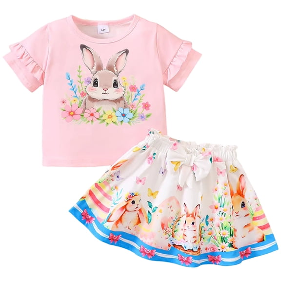 YDFCWXW Little Girl Skirt Outfit Two Piece Spring Summer Outfit Butterfly Dress Print Skirt Toddler Girl Outfit Set (Pink, 1-2 Years)