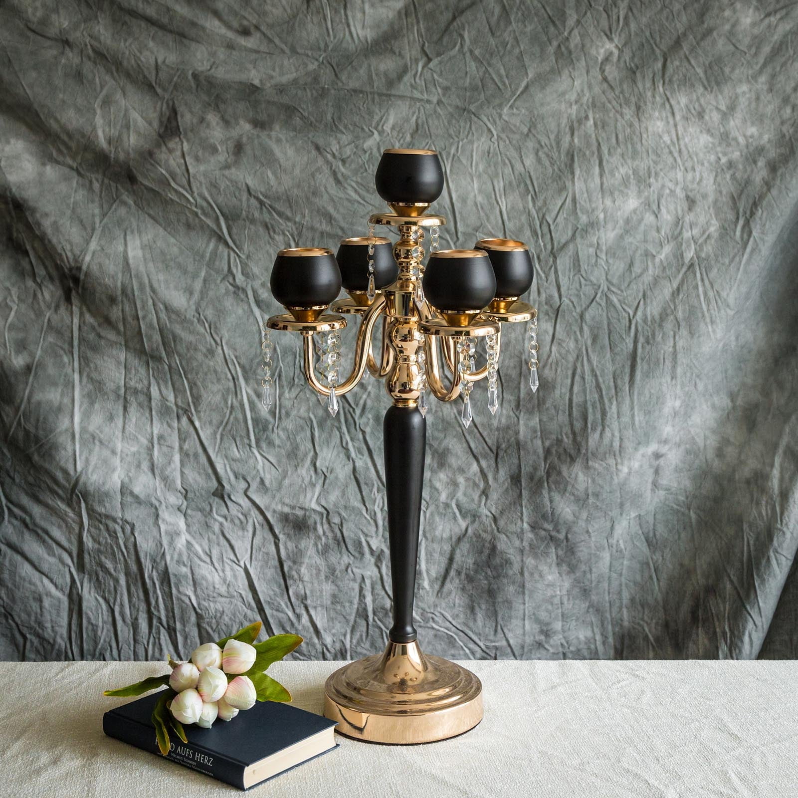 Black & Gold Metal Candle Holder With Tealights 