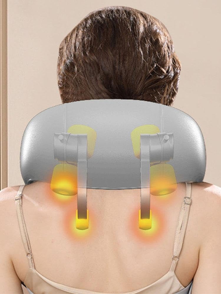 Electric Neck Massagers, Portable Neck Massager with Heat, Cervical Vertebra Massager with Low Noise, Multifunctional Knead Massage Pillow Lightweight Electric Massager with Heat for Neck and Shoulde