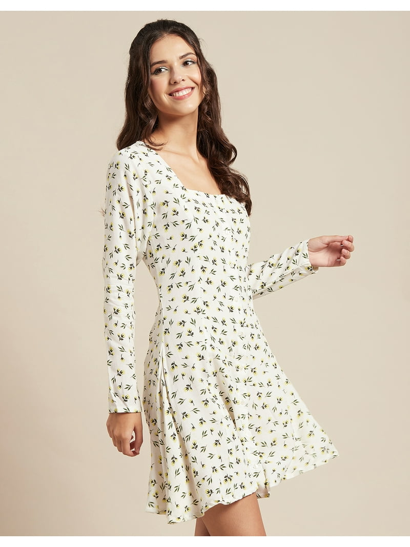 square neck mini dress long sleeve Long Sleeve Square Neck A Line Mini Dress In Black | EGO US