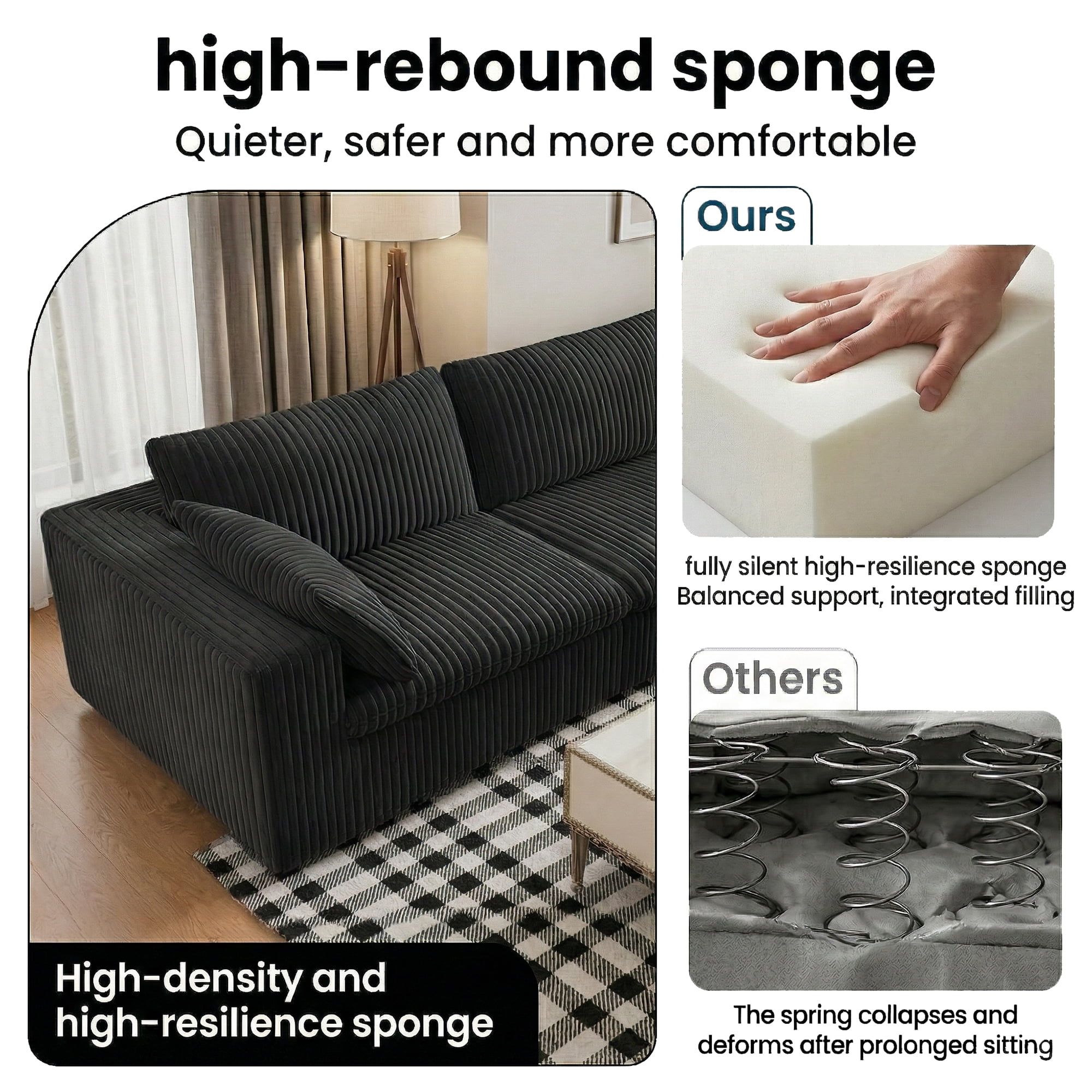 78.8" Corduroy Boneless Loveseat Couch with Removable Cushion, Cloud sectional Sofa, No Assembly Required, Compression Sofa in a Box, DlY Combination for Living Room