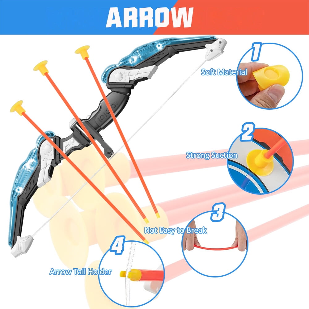 Bow and Arrow Set, LED Light Up with 20 Suction Cup Arrows Target & Quiver Archery Set with Standing Target for Boys & Girl